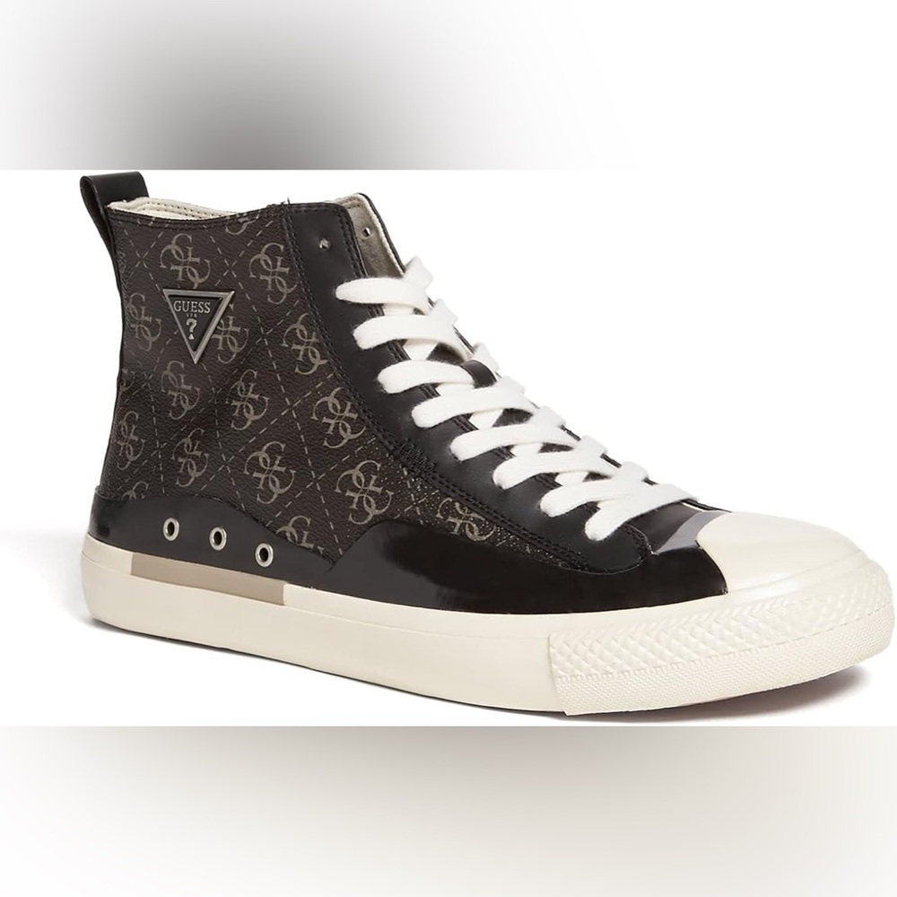 GUESS Aviano High-Top Logo Sneakers, Black Patent Leather, Black  SZ 9